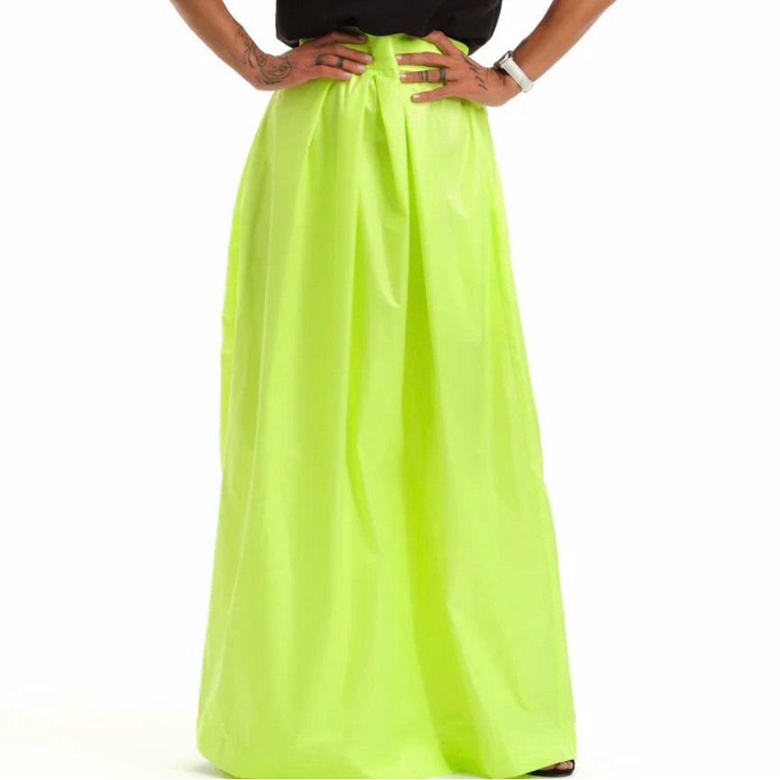 Neon Lime Maxi Skirt - High-Waist Full-Length Clothes By Locker Room Small